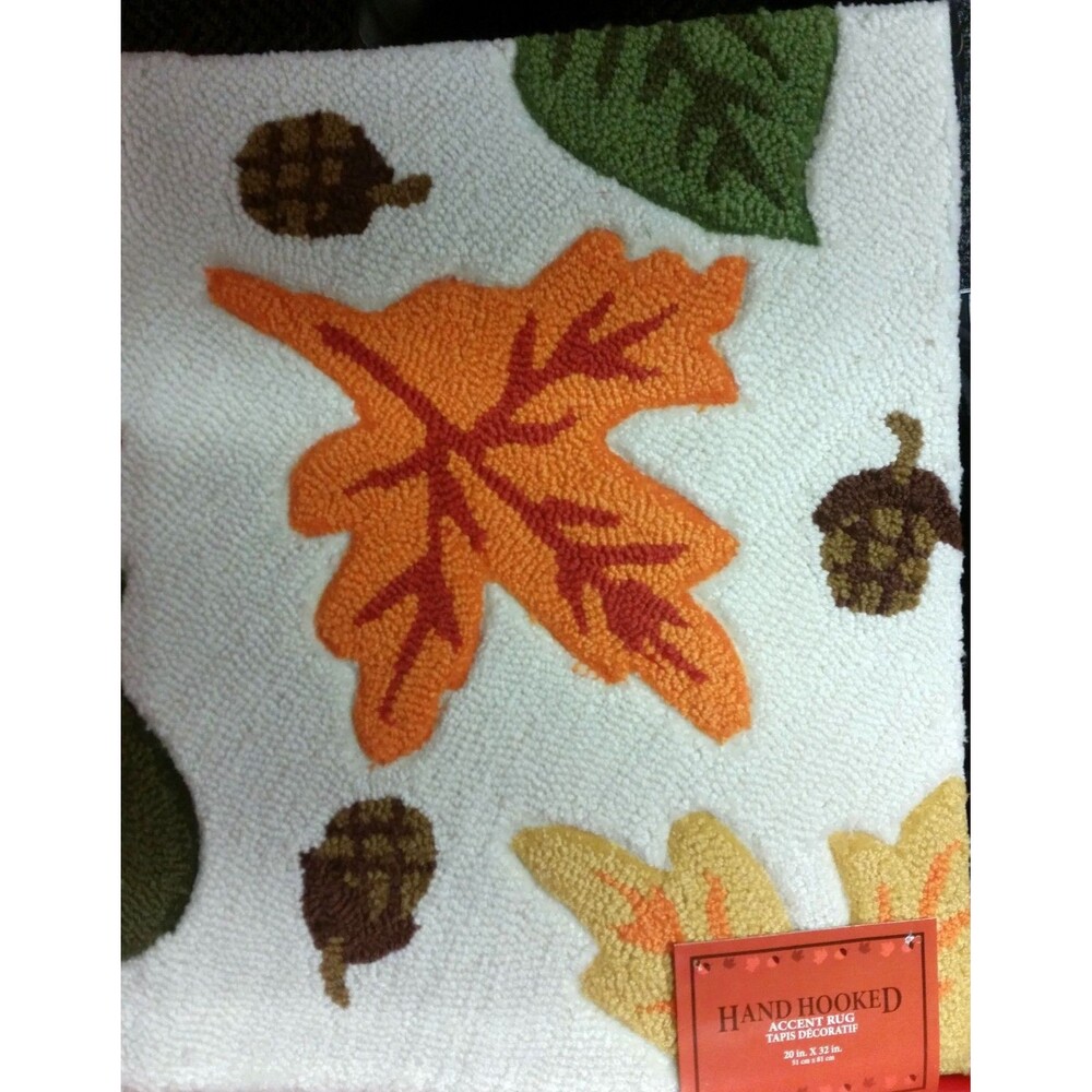 HAND-HOOKED RUNNER RUG (20" x 32") COLORFUL LEAVES - Picture 4 of 12